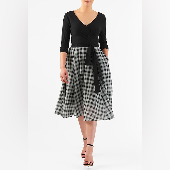 eshakti Dresses & Skirts - Eshakti Black and White Check Print Dress size 8